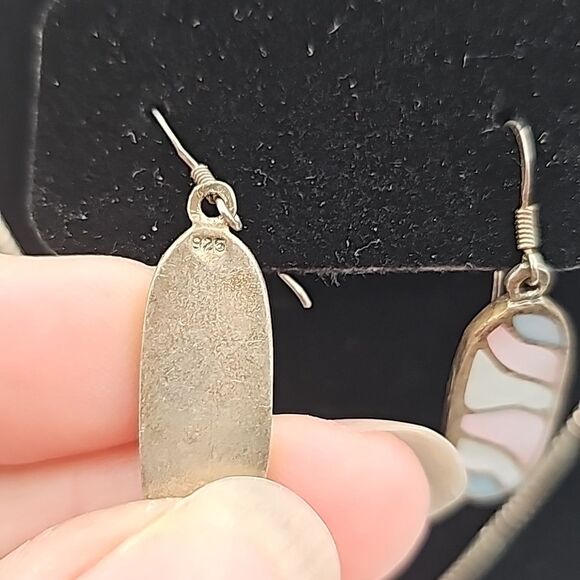 Necklace and Earrings 925 Mother of Pearl Blue Pink White 925 Box Chain 19" - Picture 5 of 9